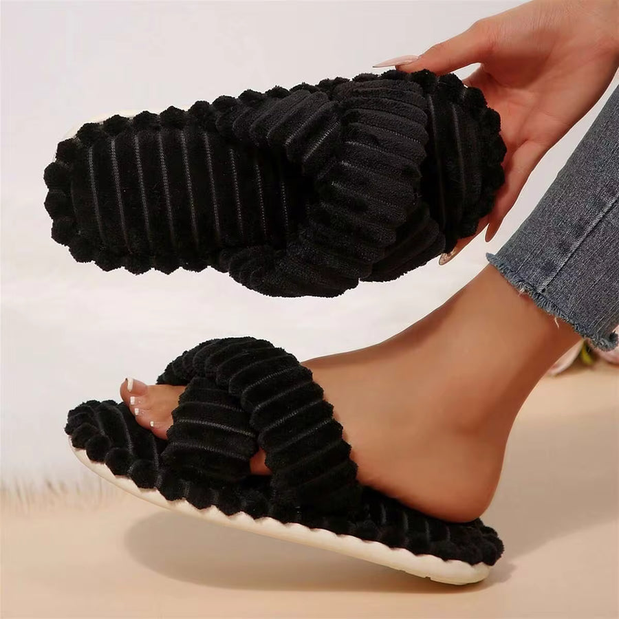 Autumn Winter House Shoes Slippers For Women Memory Foam Open Toe Slide Indoor Outdoor Cotton Fuzzy Bedroom Slippers