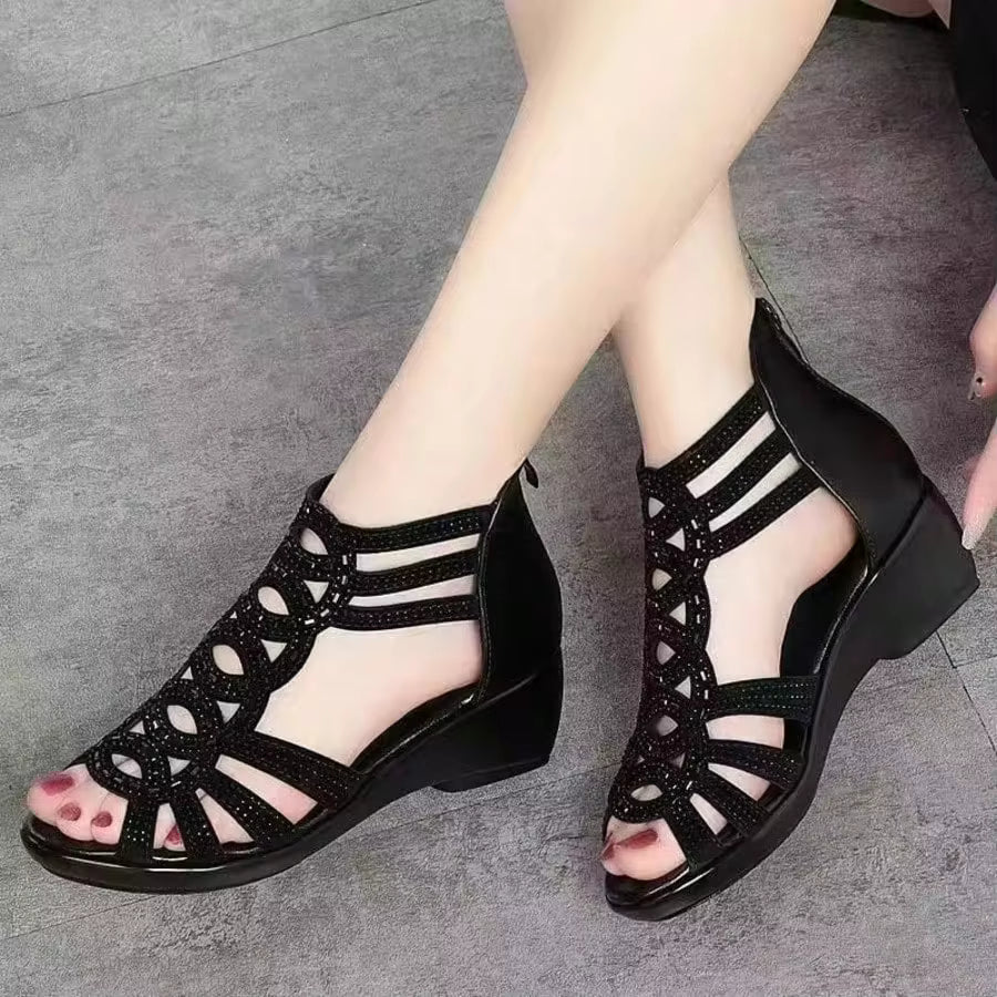 Summer Women's Chunky Gladiator Sandals | Cloud Comfort Footbed & Arch Support | Boho Strappy Design In Sizes US 6-10.5 (Euro 35-43) - Outdoor Beach To Street Shoes Black/Gold Women Shoes