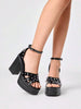 ROMWE Grunge Punk Ladies Sexy Fashion Platform High-Heeled Sandals, Punk Style Gothic Street Style Rivet Inlaid With Decorative Design, Spring, Summer And Autumn